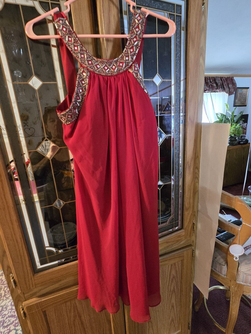 Scarlett Nite Red Beaded Halter Prom Dress